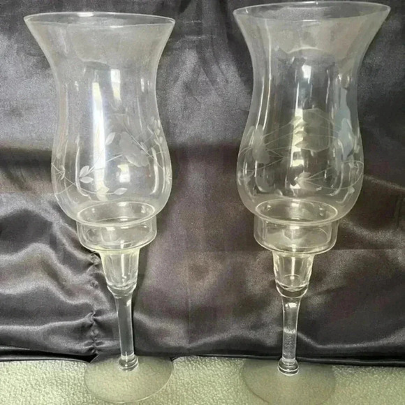 BEAUTIFUL!! Vintage Princess House Hand Blown Crystal Hurricane Candle Holders - Picture 1 of 2